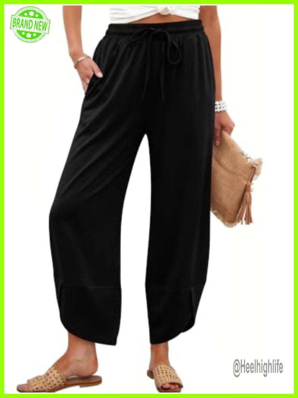 Wide Leg Barrel Pants Casual Palazzo Capri High Waisted Cropped Beach Trousers